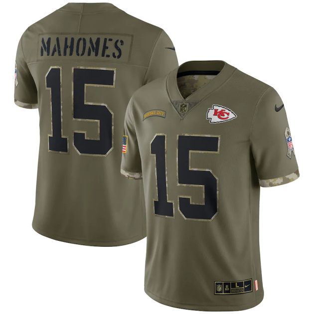mens nike patrick mahomes olive kansas city chiefs 2022 salute to service limited jersey